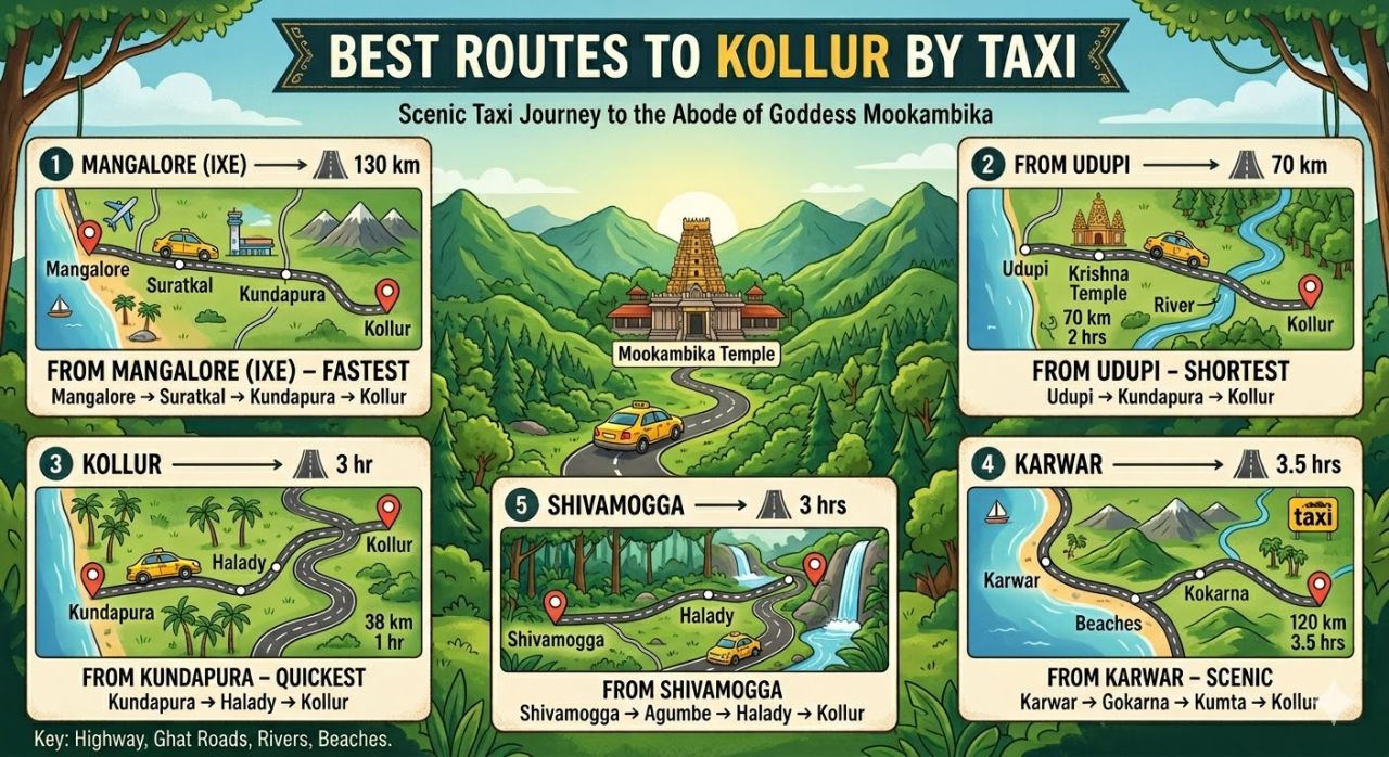 Best Routes to Kollur by Taxi - New Mangalore Cabs